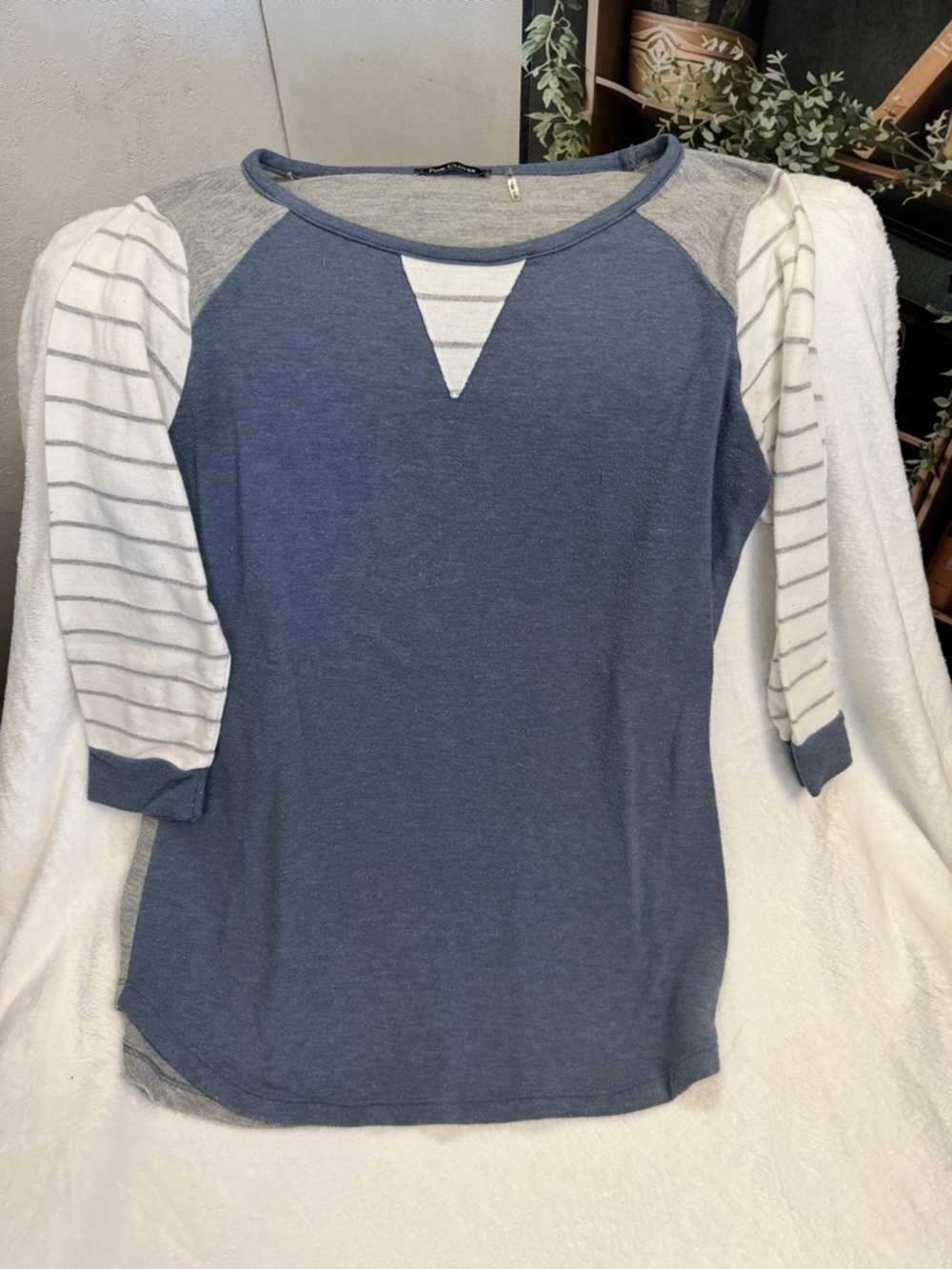 Pink Clover Blue and Cream Raglan Stripe Sleeve Top